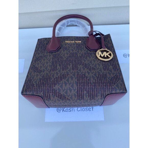 Michael Kors mercer messenger bag medium satchel purse MK signature merlot - Picture 5 of 9